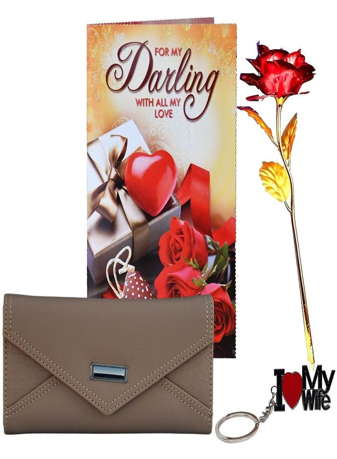 Saugat Traders Gift for Wife - Love Greeting Card, Women Hand Wallet, Golden Red Rose, I Love My Wife Keychain - Birthday - Wedding Anniversary - Valentine Day - Image 1